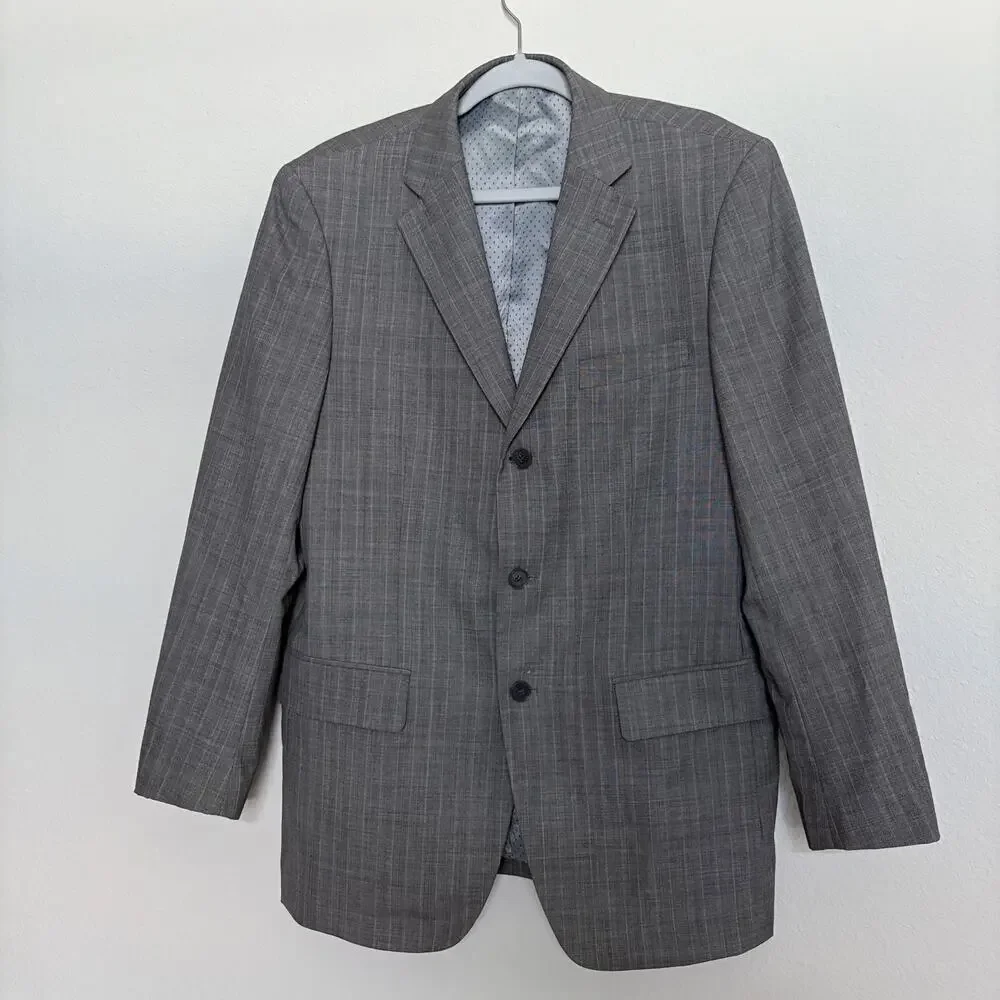 Bachrach gray wool blazer 2 button pinstripe suit jacket 40R